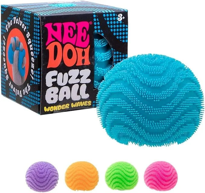 Colorful NeeDoh squishy toys in various shapes including balls and cubes
